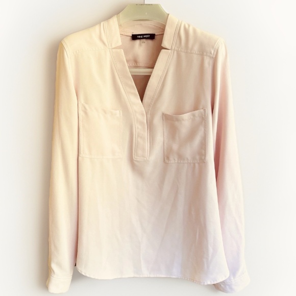 Nine West Light Pink Utility Long Sleeve Blouse Size L Career  Business Casual - Picture 1 of 15